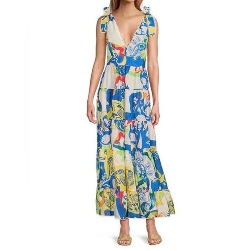 NWT!! CHELSEA & VIOLET Cecily Maxi Dress Colorful Abstract Vacation Tiered XS